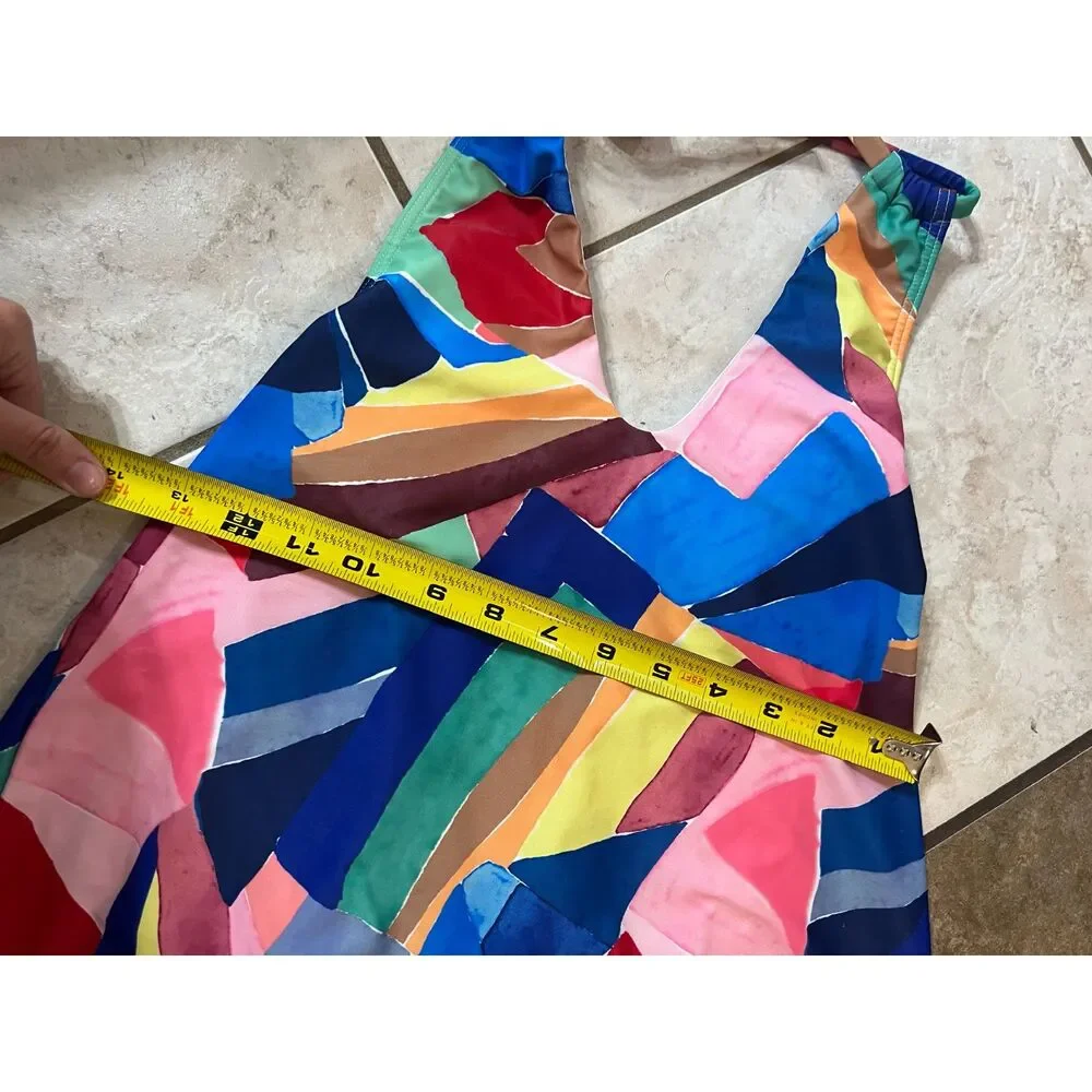 Venus NWOT Rainbow Geometric Print Swimdress Halter Swimsuit Built-In Shorts 6 S